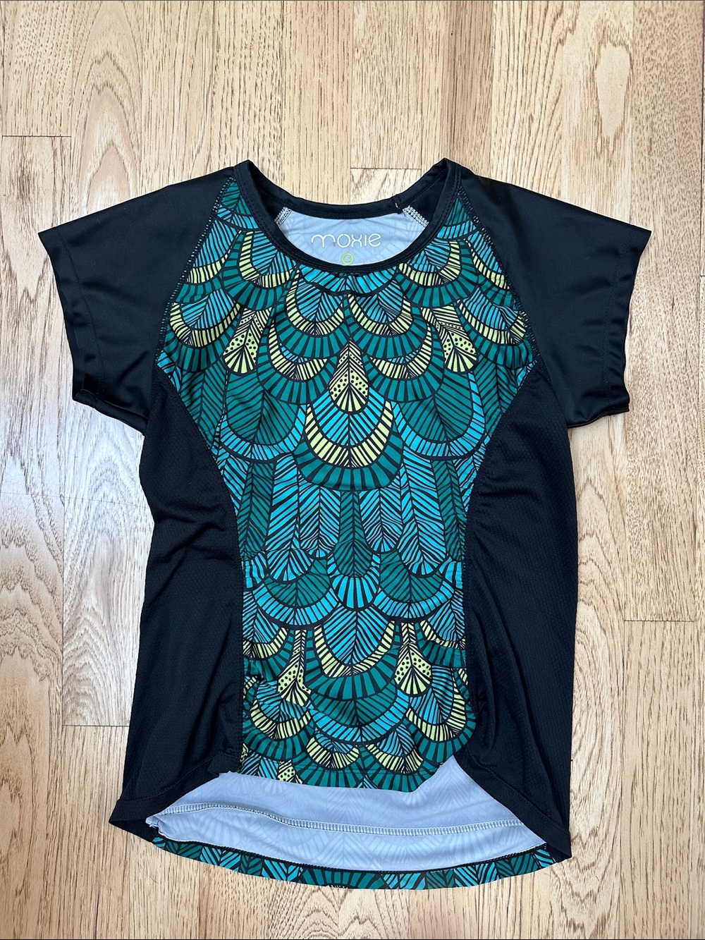 Women's Black & Teal Patterned Mountain Biking Jersey